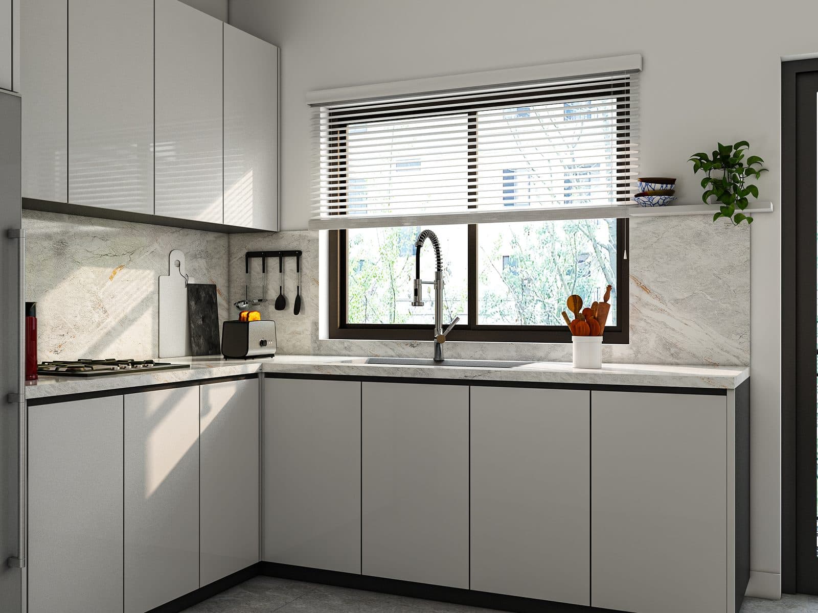 Type A apartment — kitchen with stone worktop and natural light